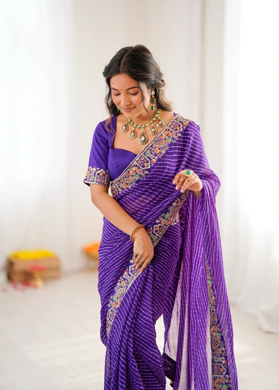 Soft Purple Faux Georgette Saree Kalyanja Fashion
